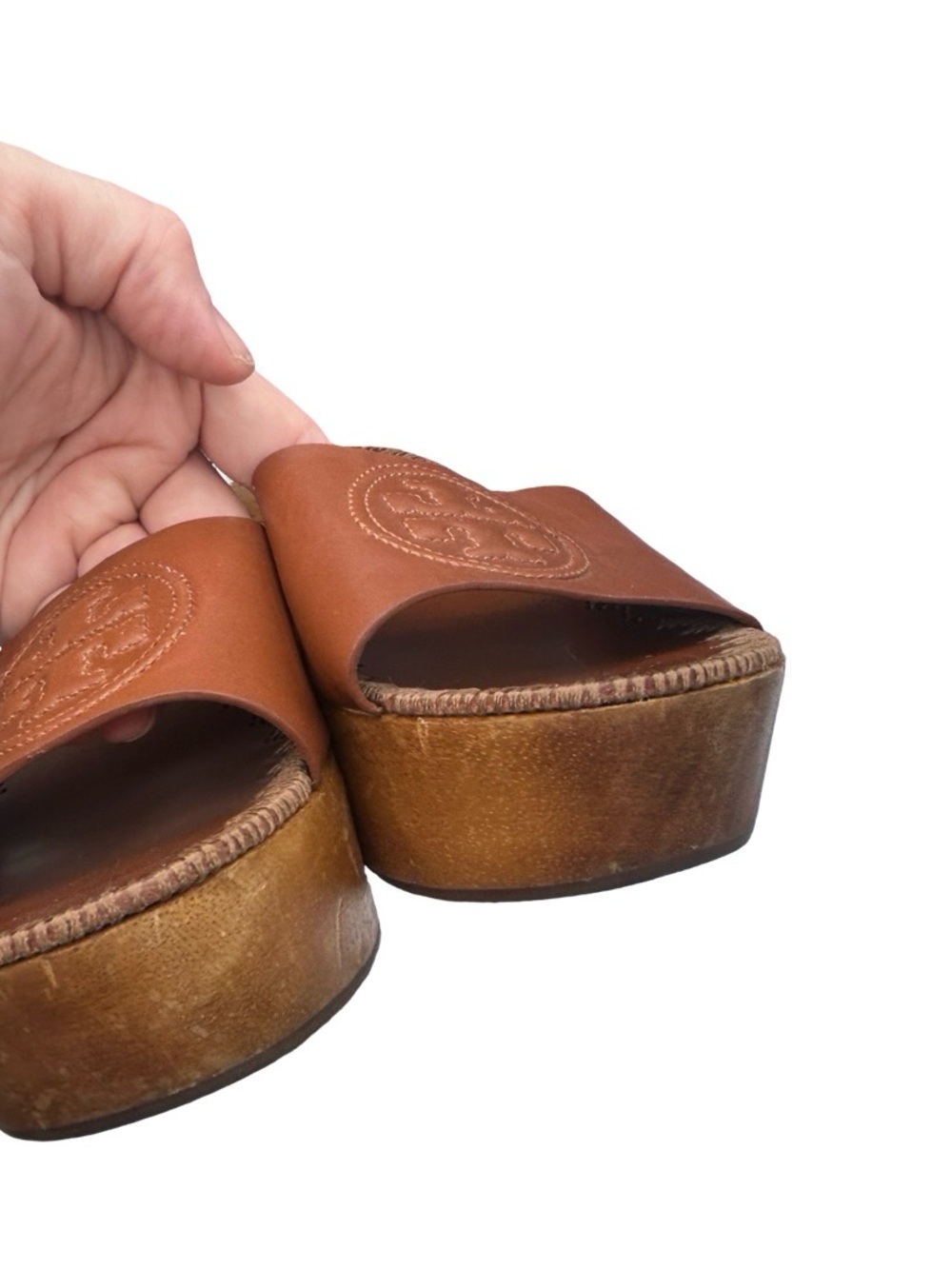 Tory Burch Patty Leather Platform Wedge Slides Brown Size 9.5 - Picture 12 of 12